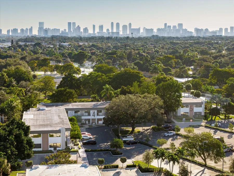 Aerial view with the Miami skyline in the distance